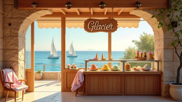 Savourez des glaces artisanales au restaurant glacier en bord de mer à Algajola